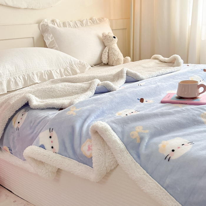 91家纺网 家纺一手货源 找家纺 川悦生活 2025新款牛奶绒羊羔绒毯子毛毯 毛毯晴空小喵