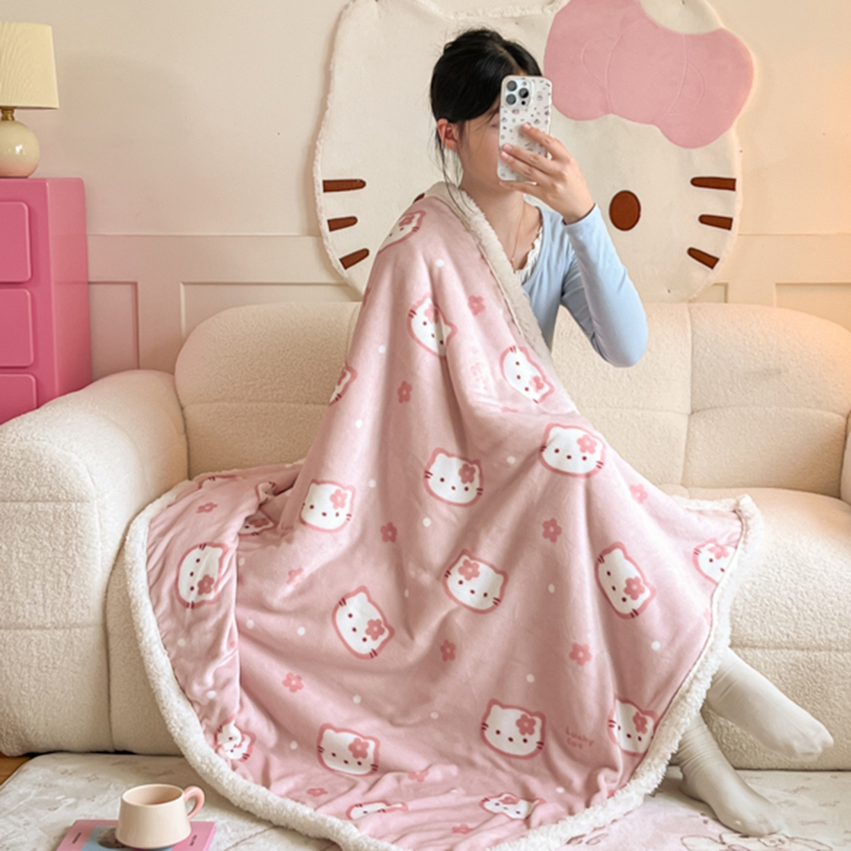 91家纺网 家纺一手货源 找家纺 川悦生活 2025新款牛奶绒羊羔绒毯子毛毯 毛毯少女喵喵