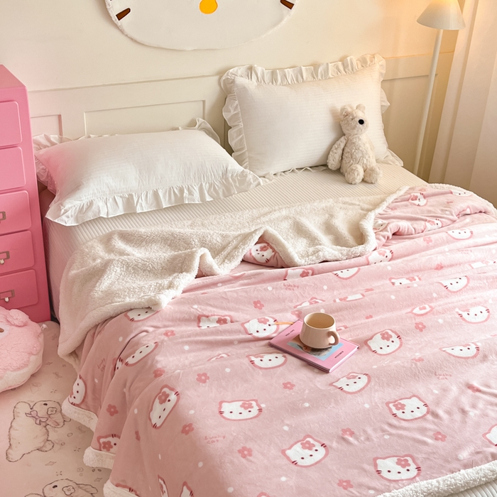 91家纺网 家纺一手货源 找家纺 川悦生活 2025新款牛奶绒羊羔绒毯子毛毯 毛毯少女喵喵