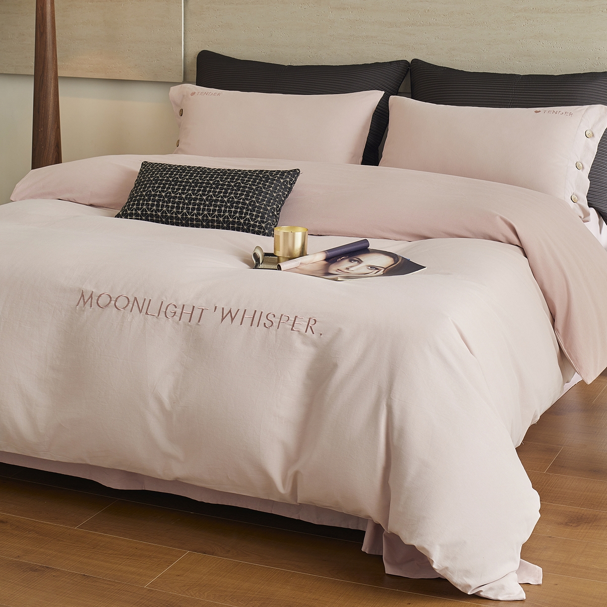 91家纺网 家纺一手货源 找家纺 （总）艾咪-Amy ntmy 2025轻奢高级感纽扣款全棉纯棉加厚磨毛刺绣四件套