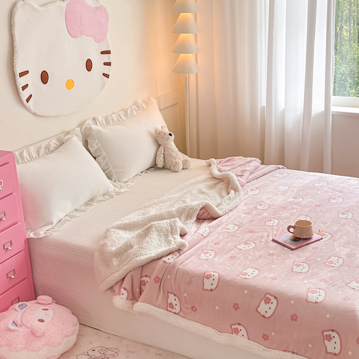 91家纺网 家纺一手货源 找家纺 川悦生活 2025新款牛奶绒羊羔绒毯子毛毯 毛毯少女喵喵