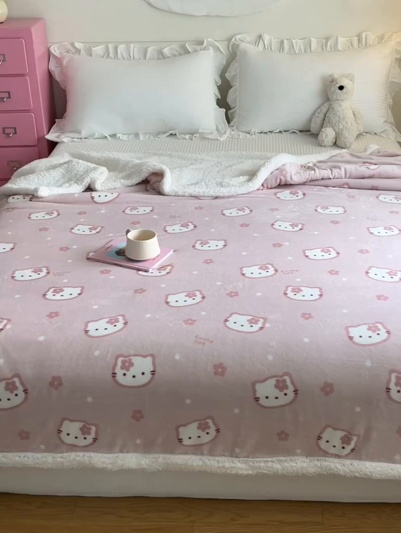 91家纺网 家纺一手货源 找家纺 川悦生活 2025新款牛奶绒羊羔绒毯子毛毯 毛毯少女喵喵