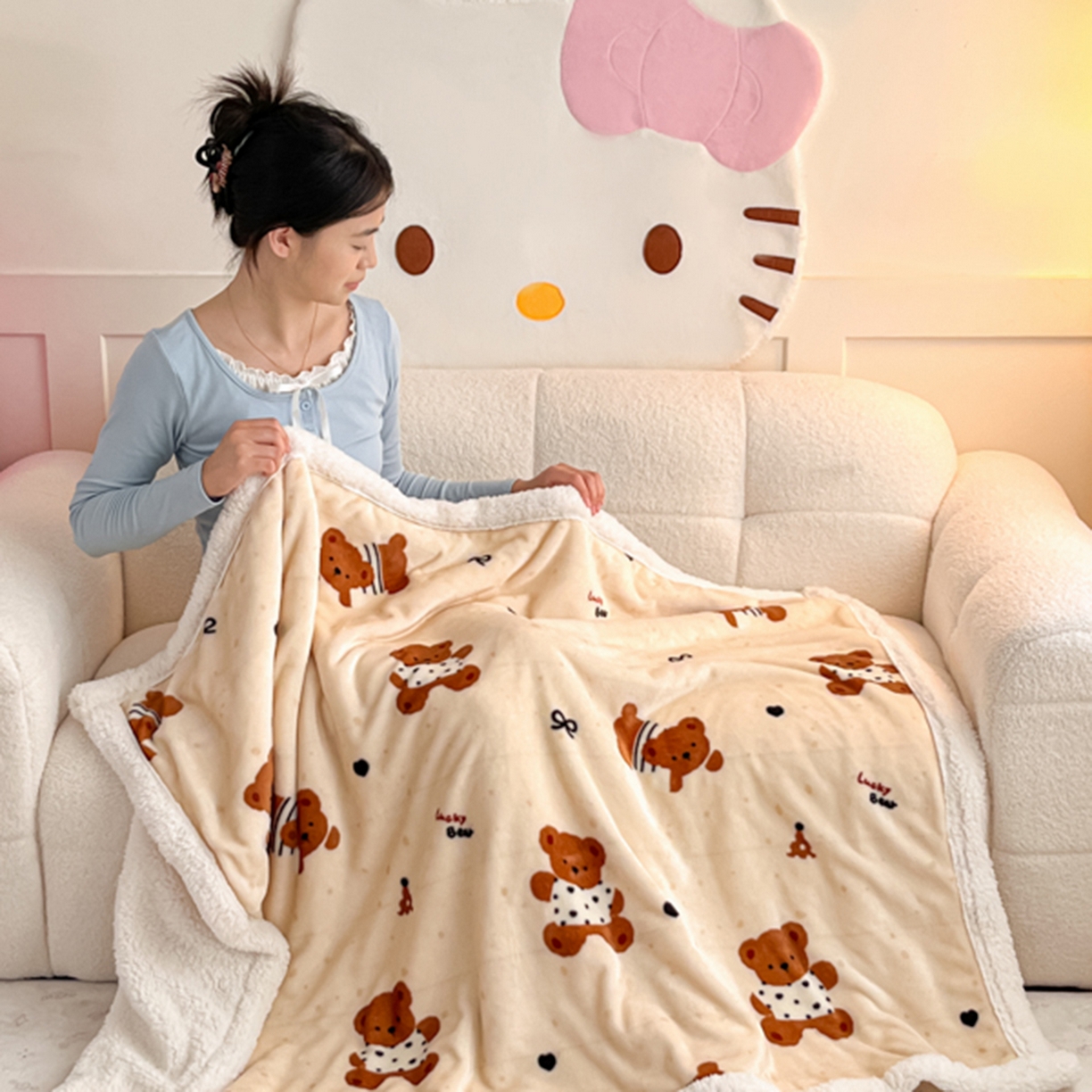 川悦生活 2025新款牛奶绒羊羔绒毯子毛毯 毛毯酥酥小熊
