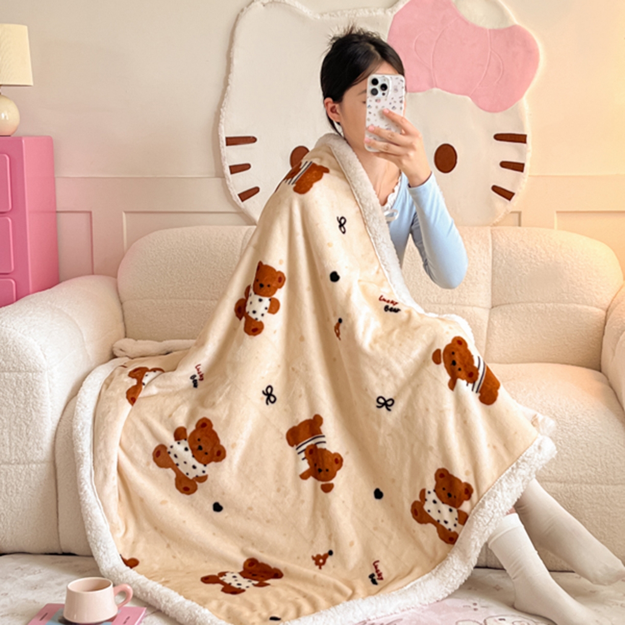 91家纺网 家纺一手货源 找家纺 川悦生活 2025新款牛奶绒羊羔绒毯子毛毯 毛毯酥酥小熊