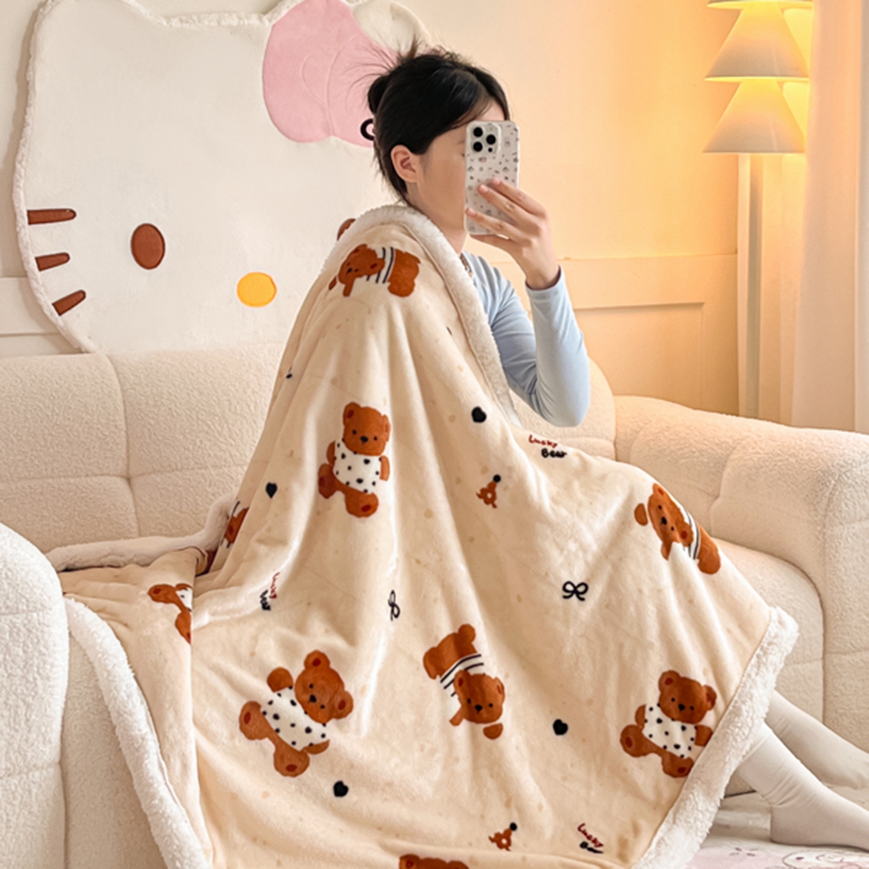 91家纺网 家纺一手货源 找家纺 川悦生活 2025新款牛奶绒羊羔绒毯子毛毯 毛毯酥酥小熊