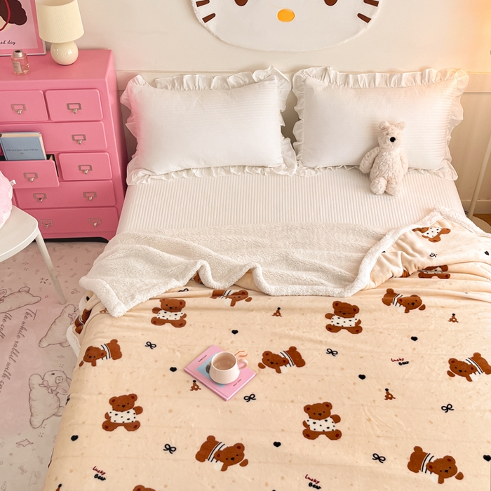 91家纺网 家纺一手货源 找家纺 川悦生活 2025新款牛奶绒羊羔绒毯子毛毯 毛毯酥酥小熊