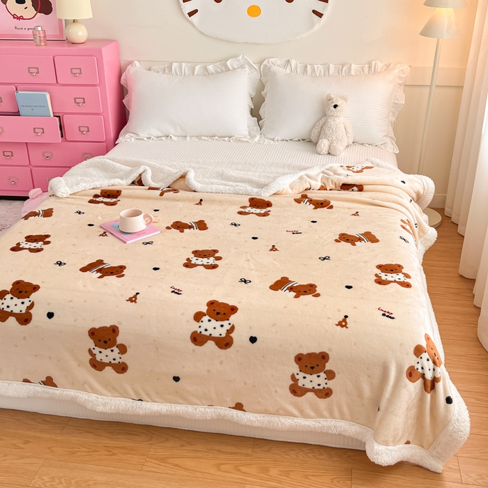 91家纺网 家纺一手货源 找家纺 川悦生活 2025新款牛奶绒羊羔绒毯子毛毯 毛毯酥酥小熊