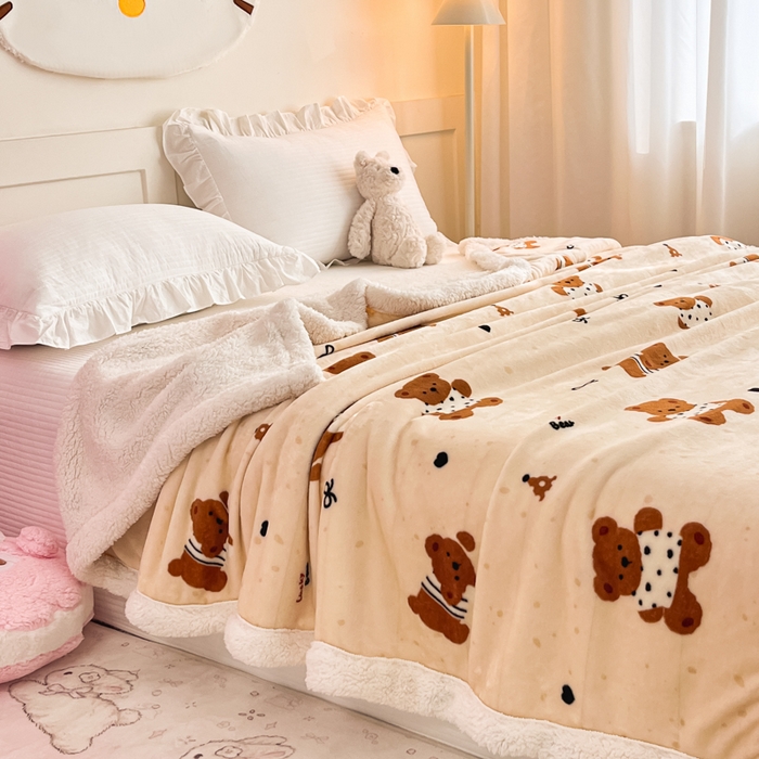 91家纺网 家纺一手货源 找家纺 川悦生活 2025新款牛奶绒羊羔绒毯子毛毯 毛毯酥酥小熊