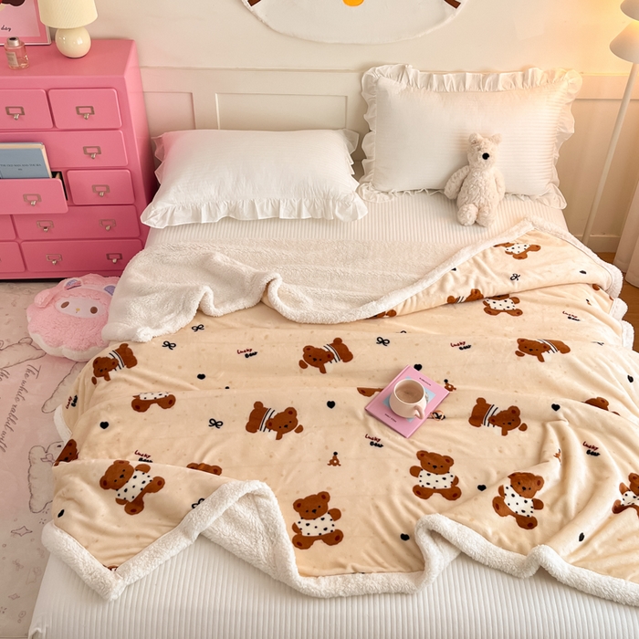 91家纺网 家纺一手货源 找家纺 川悦生活 2025新款牛奶绒羊羔绒毯子毛毯 毛毯酥酥小熊