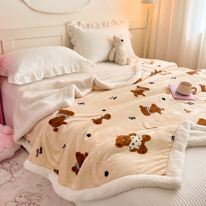 91家纺网 家纺一手货源 找家纺 川悦生活 2025新款牛奶绒羊羔绒毯子毛毯 毛毯酥酥小熊