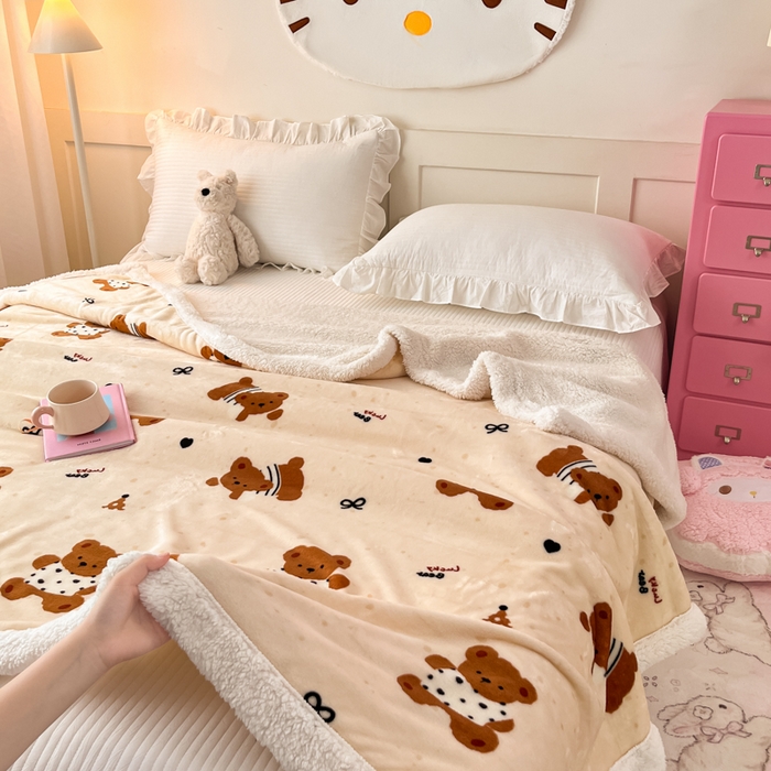 91家纺网 家纺一手货源 找家纺 川悦生活 2025新款牛奶绒羊羔绒毯子毛毯 毛毯酥酥小熊