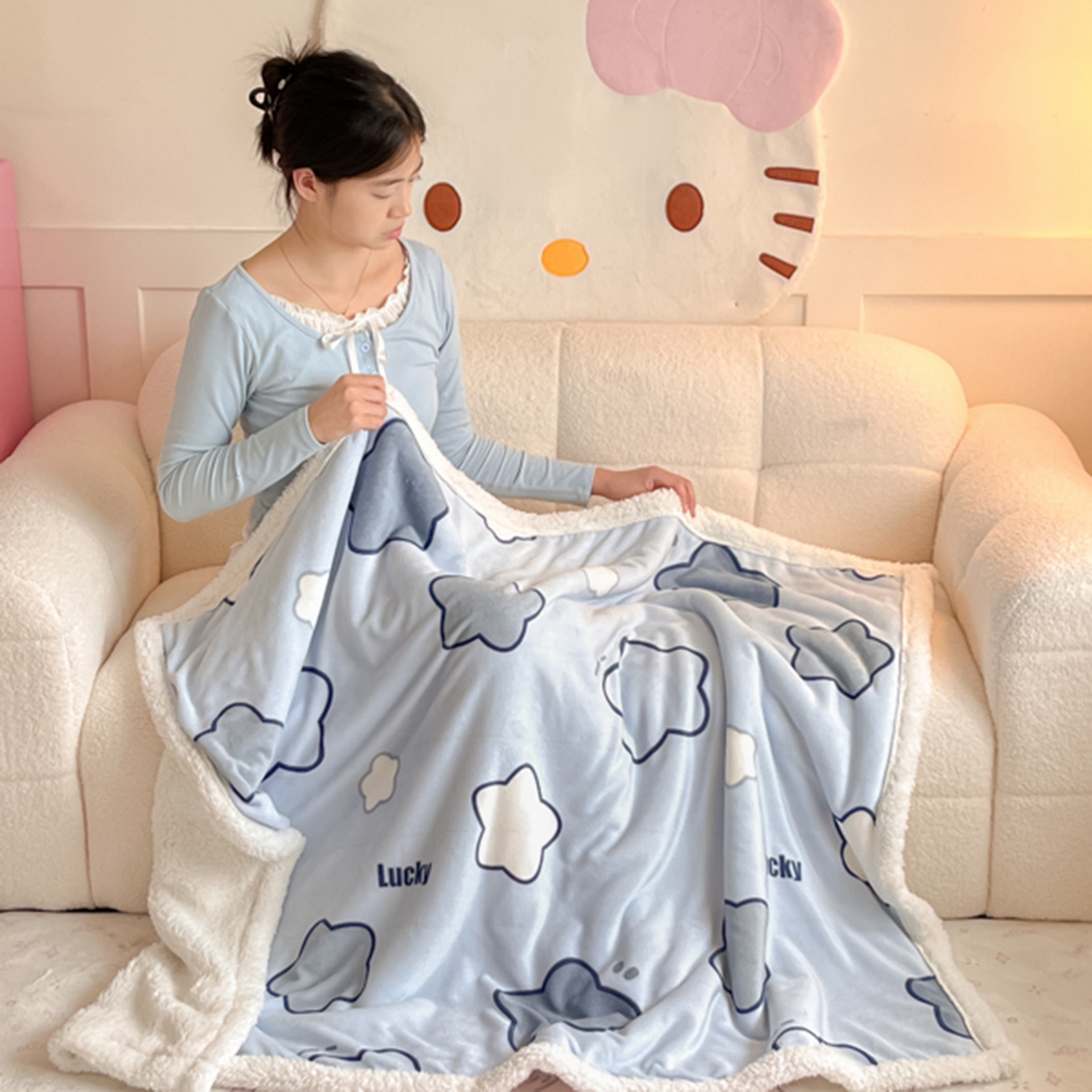 川悦生活 2025新款牛奶绒羊羔绒毯子毛毯 毛毯天空星系