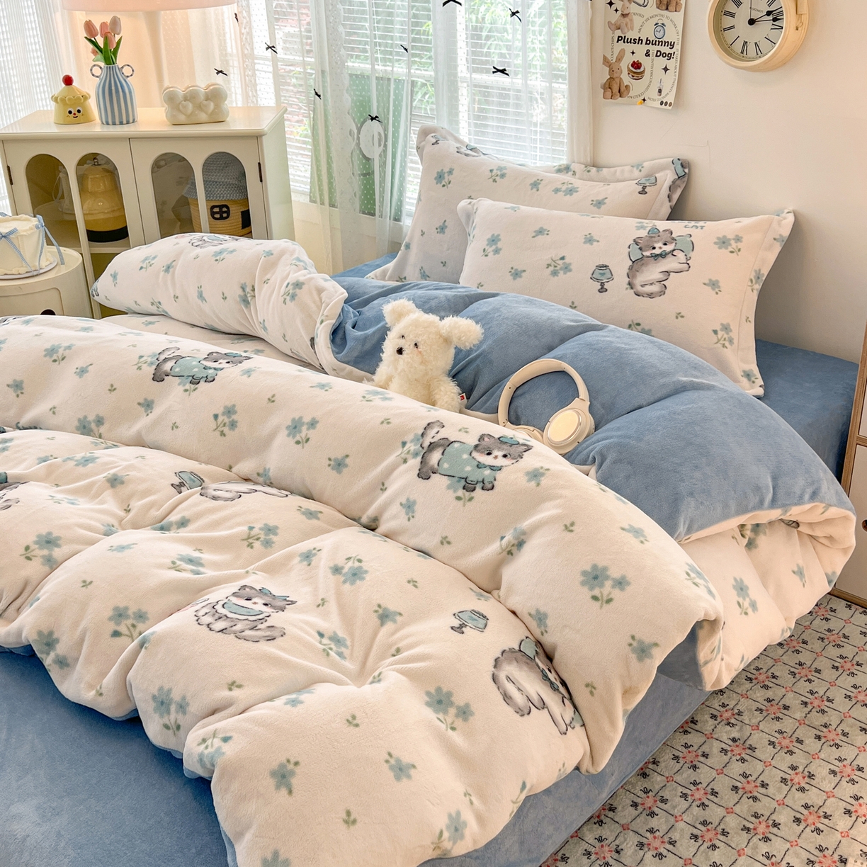 91家纺网 家纺一手货源 找家纺 启发 2025新款高克重小清新牛奶绒印花四件套 花精灵