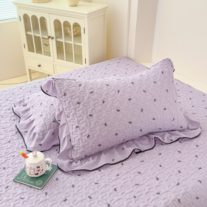 91家纺网 家纺一手货源 找家纺 小萌虎 2025新款A类云感原麻双层纱花边床盖三件套 蝴蝶梦【花边款】