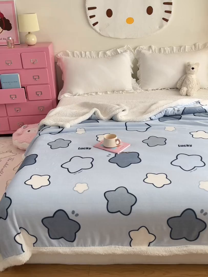 91家纺网 家纺一手货源 找家纺 川悦生活 2025新款牛奶绒羊羔绒毯子毛毯 毛毯天空星系