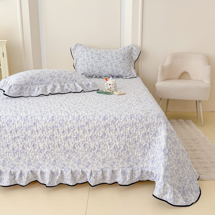 91家纺网 家纺一手货源 找家纺 （总）小萌虎 2025新款A类云感原麻双层纱花边床盖三件套