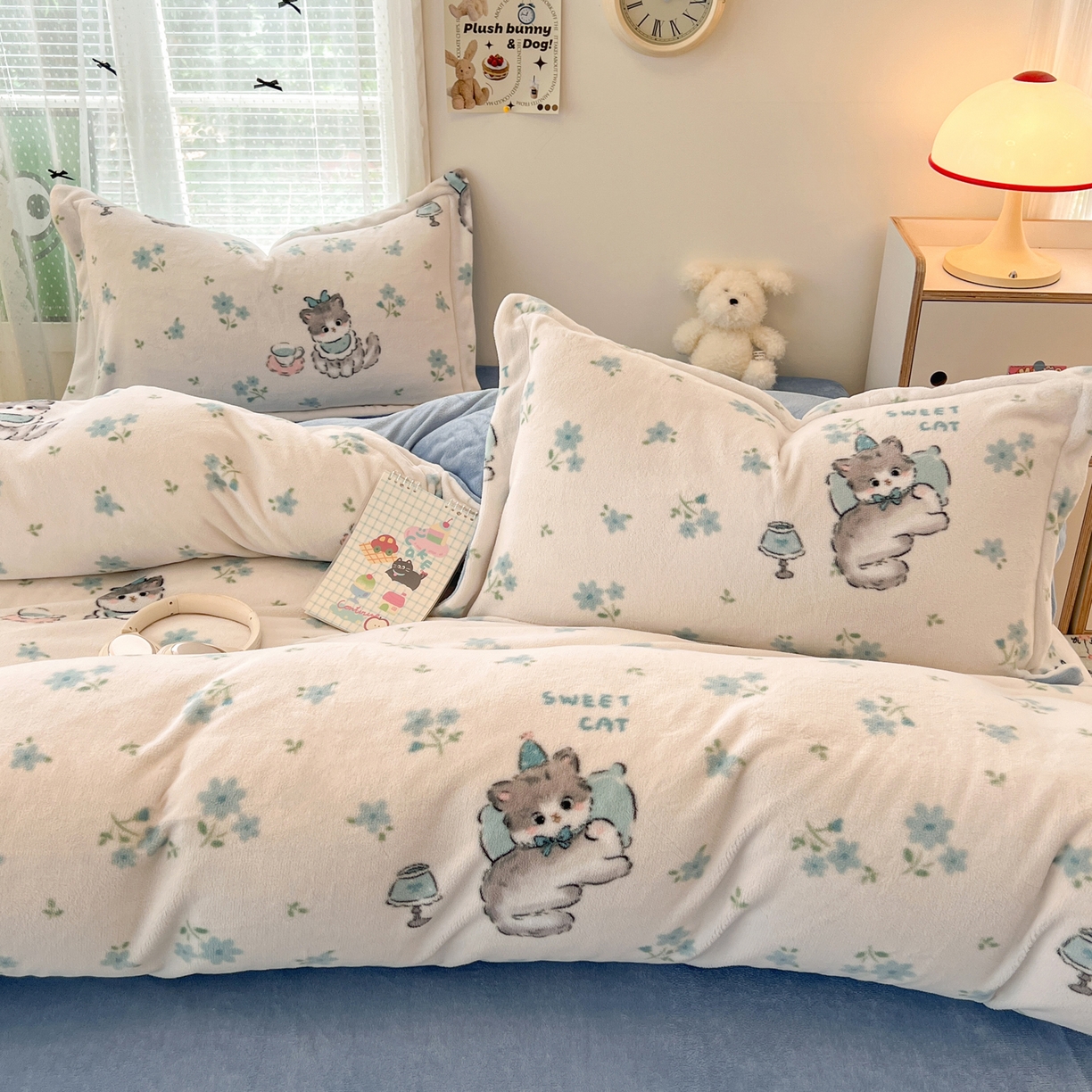 91家纺网 家纺一手货源 找家纺 启发 2025新款高克重小清新牛奶绒印花四件套 花精灵