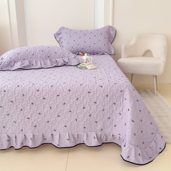 91家纺网 家纺一手货源 找家纺 （总）小萌虎 2025新款A类云感原麻双层纱花边床盖三件套