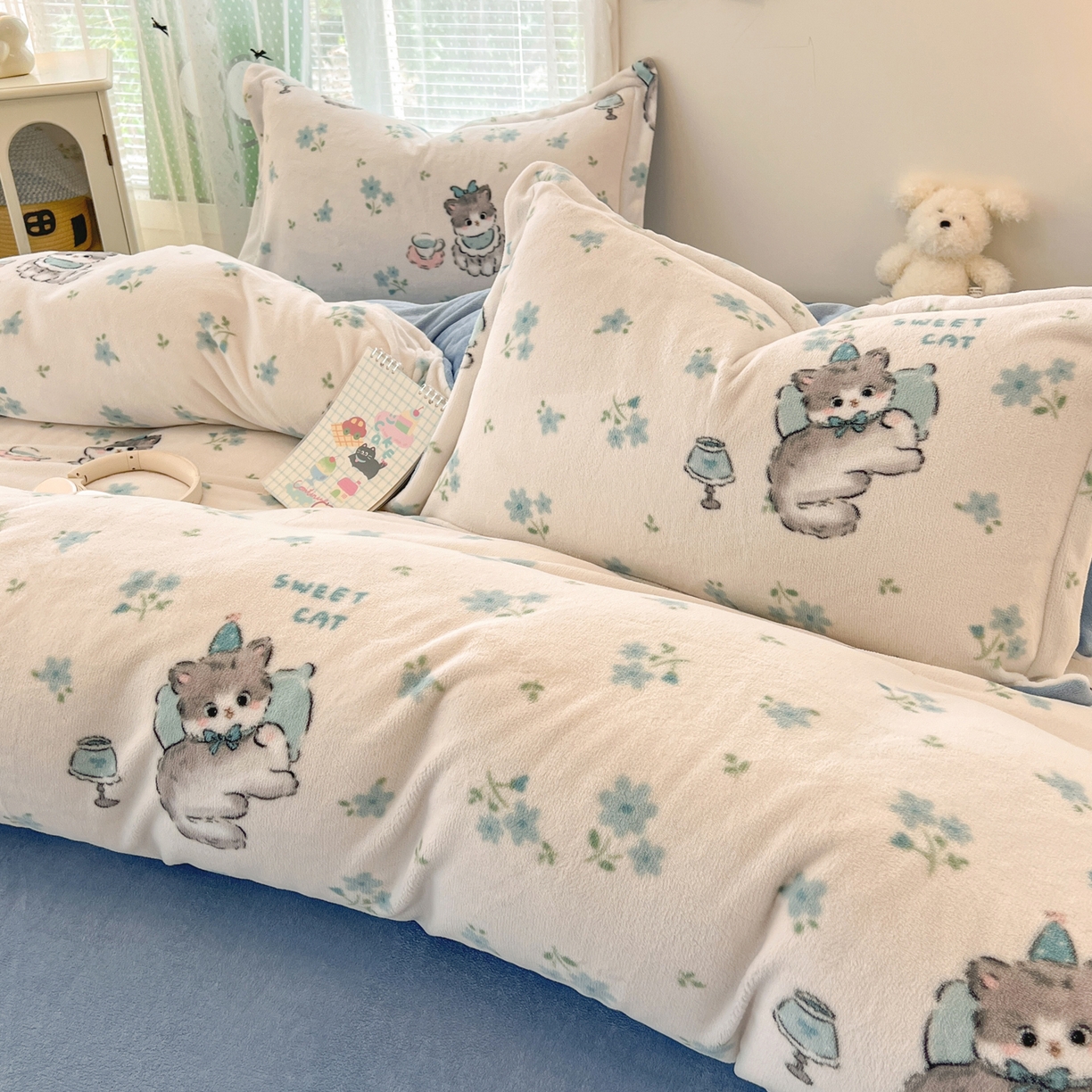 91家纺网 家纺一手货源 找家纺 启发 2025新款高克重小清新牛奶绒印花四件套 花精灵