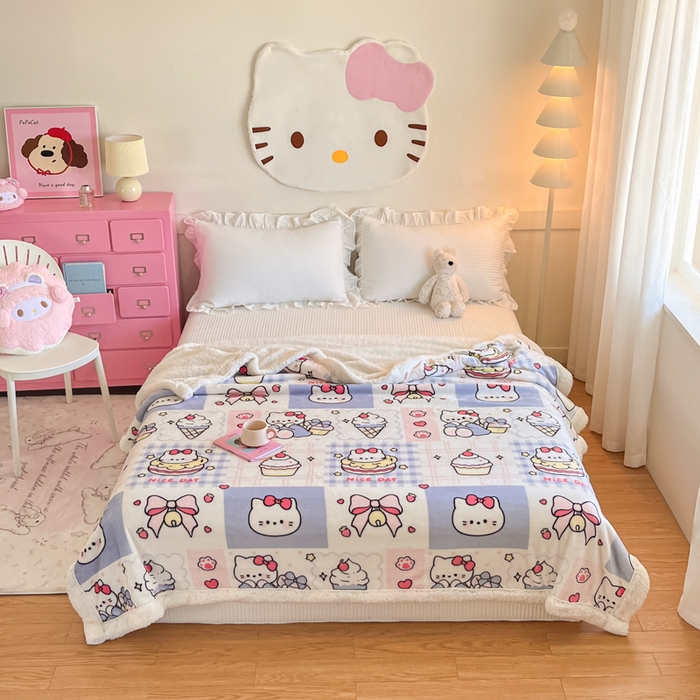 91家纺网 家纺一手货源 找家纺 川悦生活 2025新款牛奶绒羊羔绒毯子毛毯 毛毯甜茶小猫