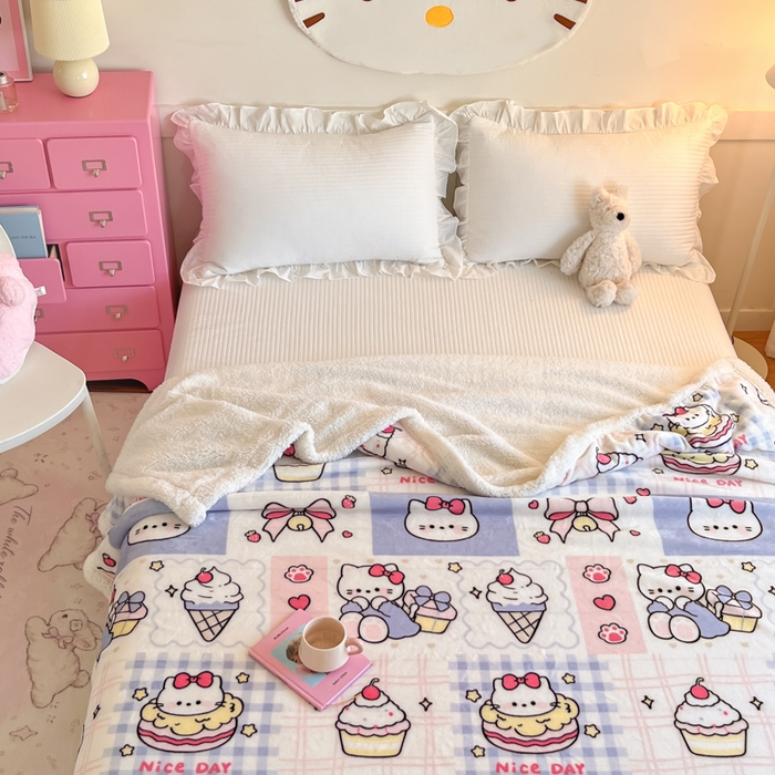 91家纺网 家纺一手货源 找家纺 川悦生活 2025新款牛奶绒羊羔绒毯子毛毯 毛毯甜茶小猫