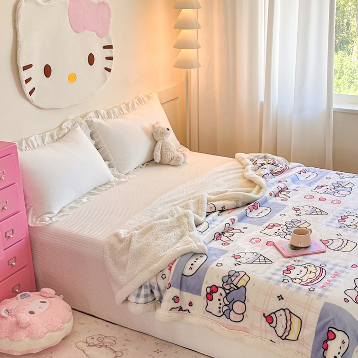 91家纺网 家纺一手货源 找家纺 川悦生活 2025新款牛奶绒羊羔绒毯子毛毯 毛毯甜茶小猫