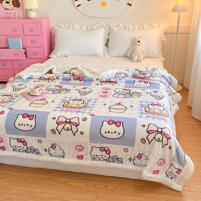 91家纺网 家纺一手货源 找家纺 川悦生活 2025新款牛奶绒羊羔绒毯子毛毯 毛毯甜茶小猫