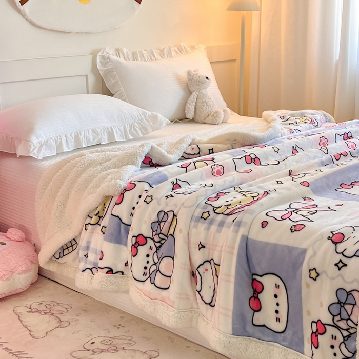 91家纺网 家纺一手货源 找家纺 川悦生活 2025新款牛奶绒羊羔绒毯子毛毯 毛毯甜茶小猫