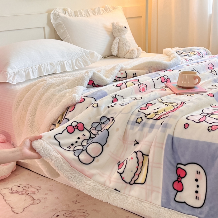 91家纺网 家纺一手货源 找家纺 川悦生活 2025新款牛奶绒羊羔绒毯子毛毯 毛毯甜茶小猫