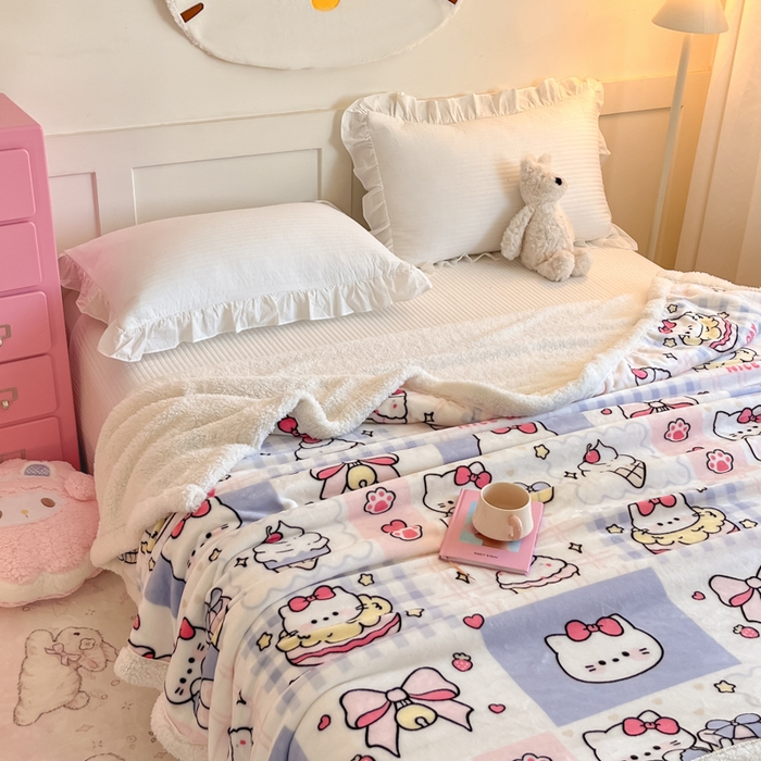 91家纺网 家纺一手货源 找家纺 川悦生活 2025新款牛奶绒羊羔绒毯子毛毯 毛毯甜茶小猫