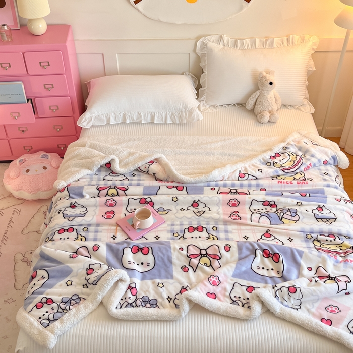 91家纺网 家纺一手货源 找家纺 川悦生活 2025新款牛奶绒羊羔绒毯子毛毯 毛毯甜茶小猫