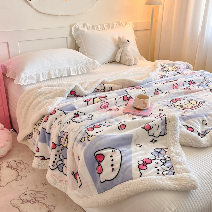 91家纺网 家纺一手货源 找家纺 川悦生活 2025新款牛奶绒羊羔绒毯子毛毯 毛毯甜茶小猫