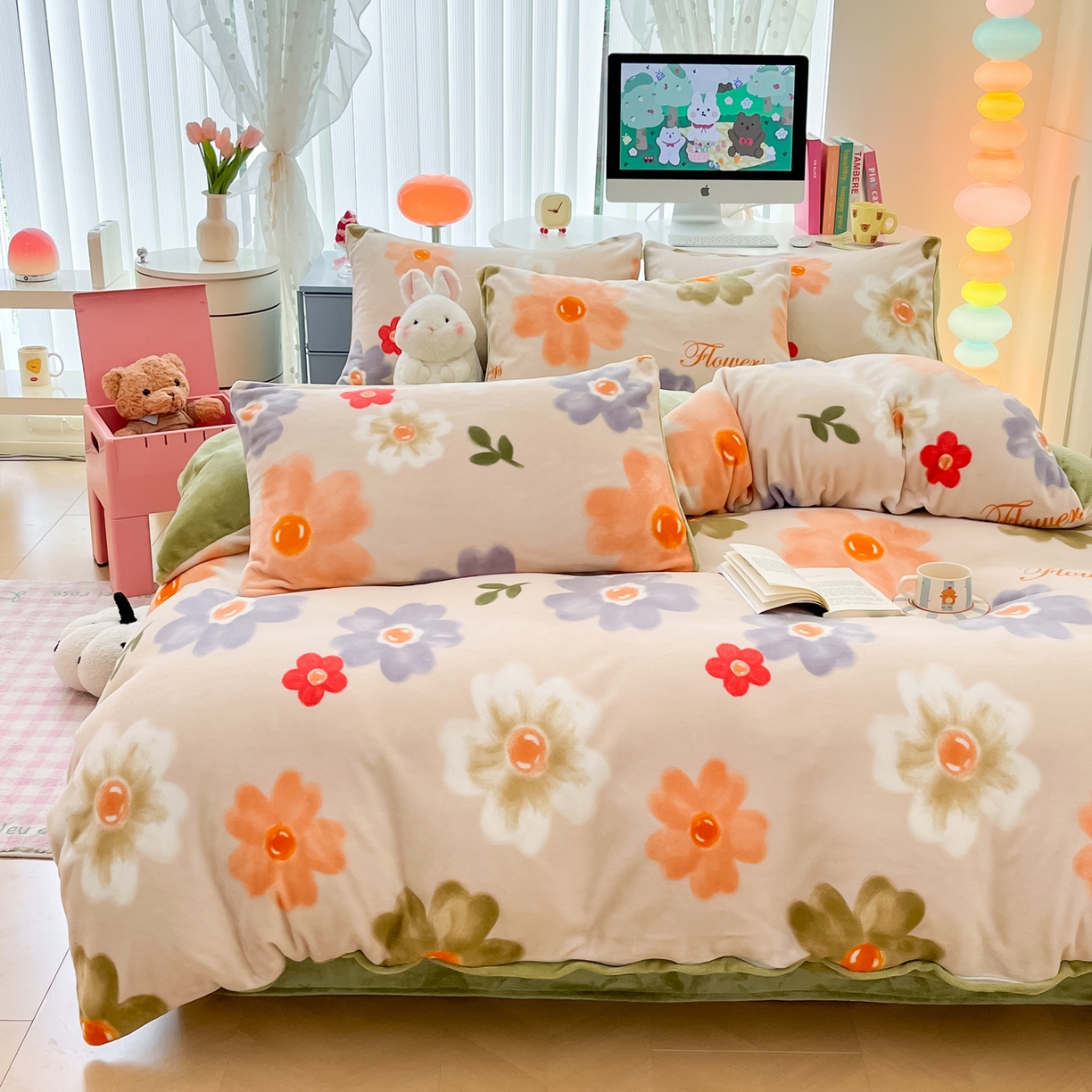 91家纺网 家纺一手货源 找家纺 启发 2025新款高克重小清新牛奶绒印花四件套 花开似锦