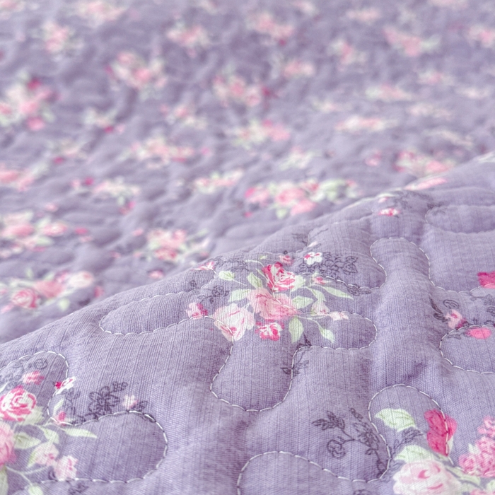 91家纺网 家纺一手货源 找家纺 小萌虎 2025新款A类云感原麻双层纱花边床盖三件套 紫韵【花边款】