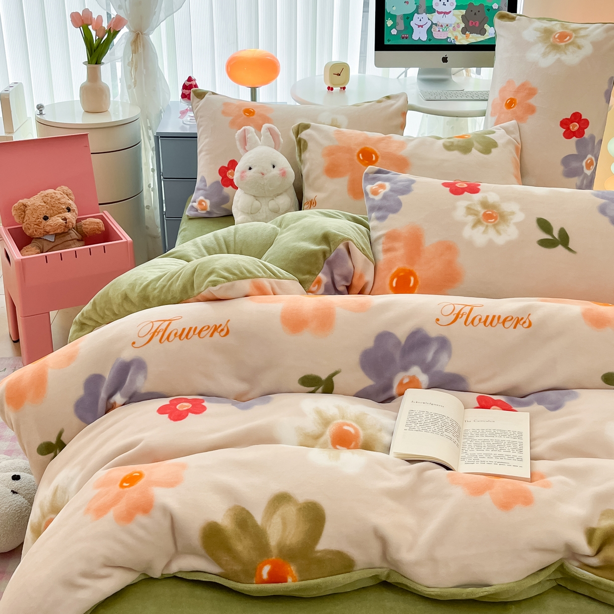 91家纺网 家纺一手货源 找家纺 启发 2025新款高克重小清新牛奶绒印花四件套 花开似锦