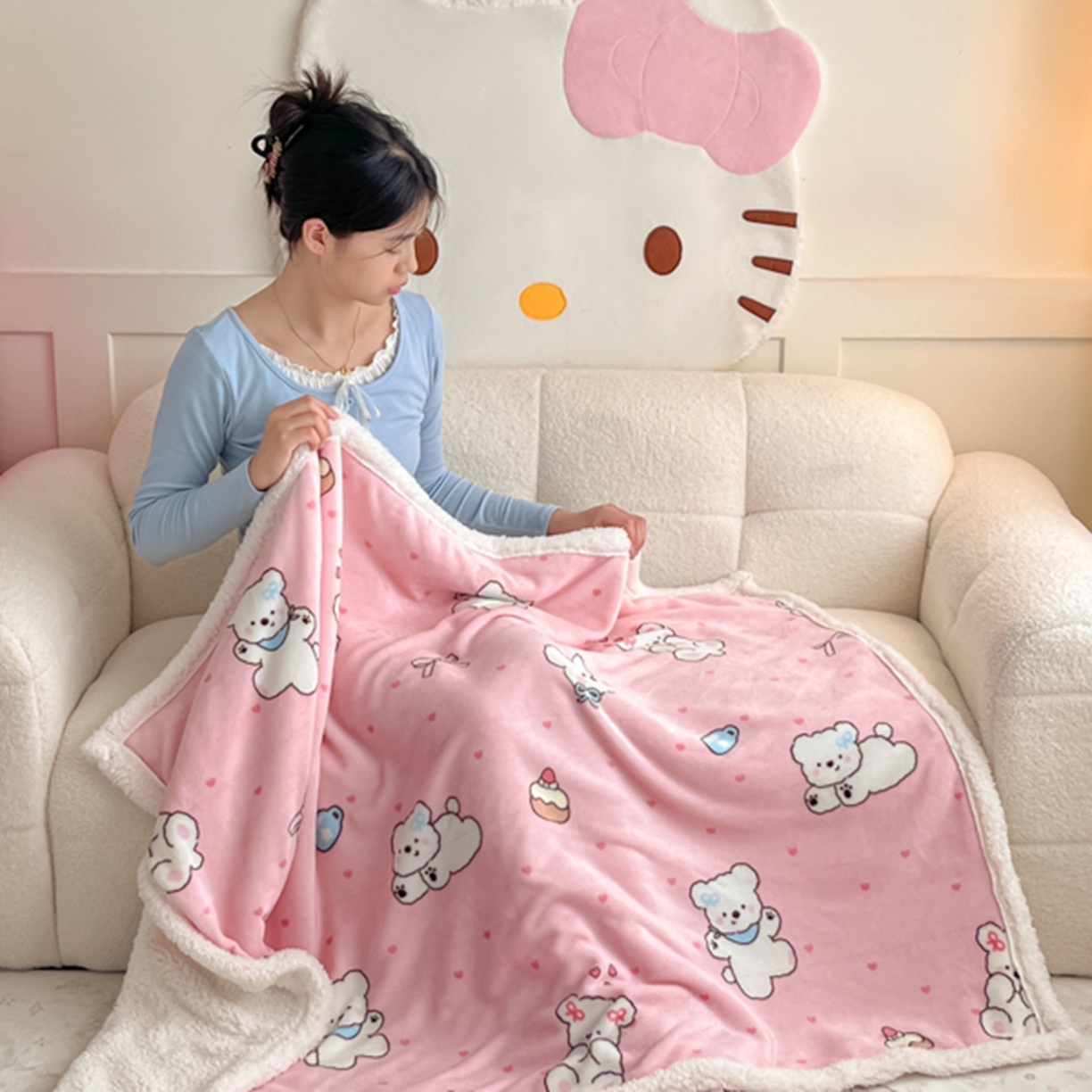 川悦生活 2025新款牛奶绒羊羔绒毯子毛毯 毛毯甜蜜小狗