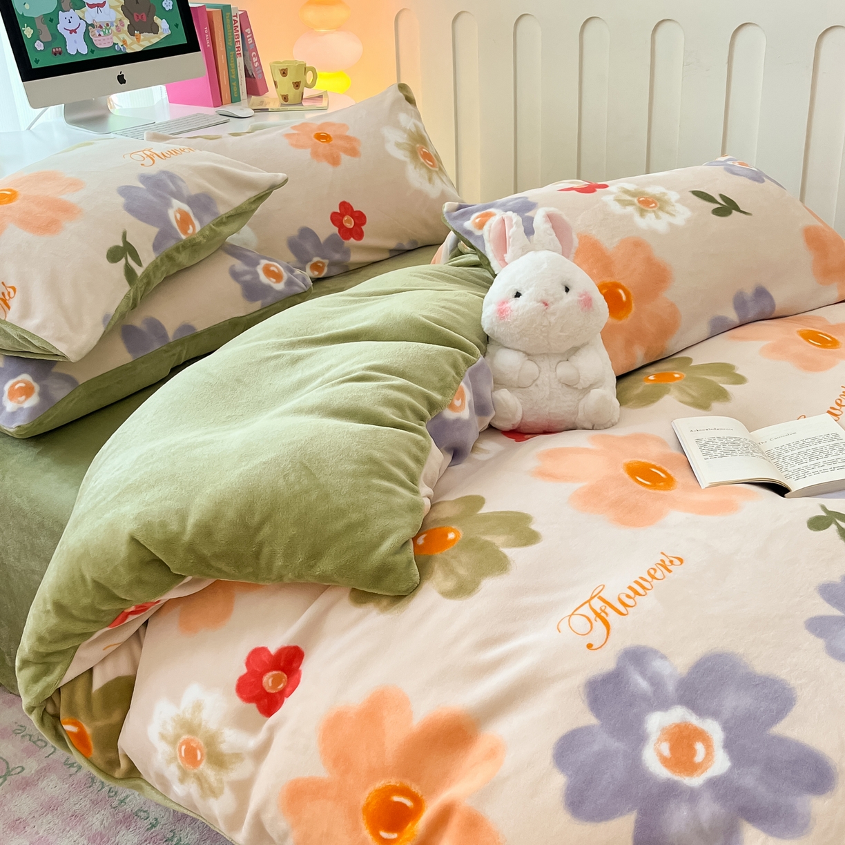 91家纺网 家纺一手货源 找家纺 启发 2025新款高克重小清新牛奶绒印花四件套 花开似锦