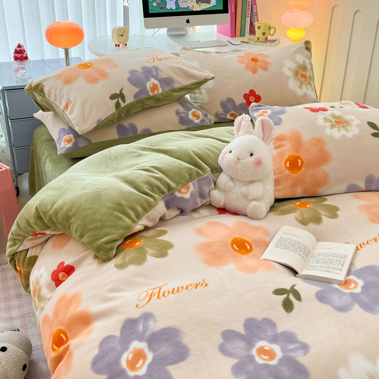 91家纺网 家纺一手货源 找家纺 启发 2025新款高克重小清新牛奶绒印花四件套 花开似锦