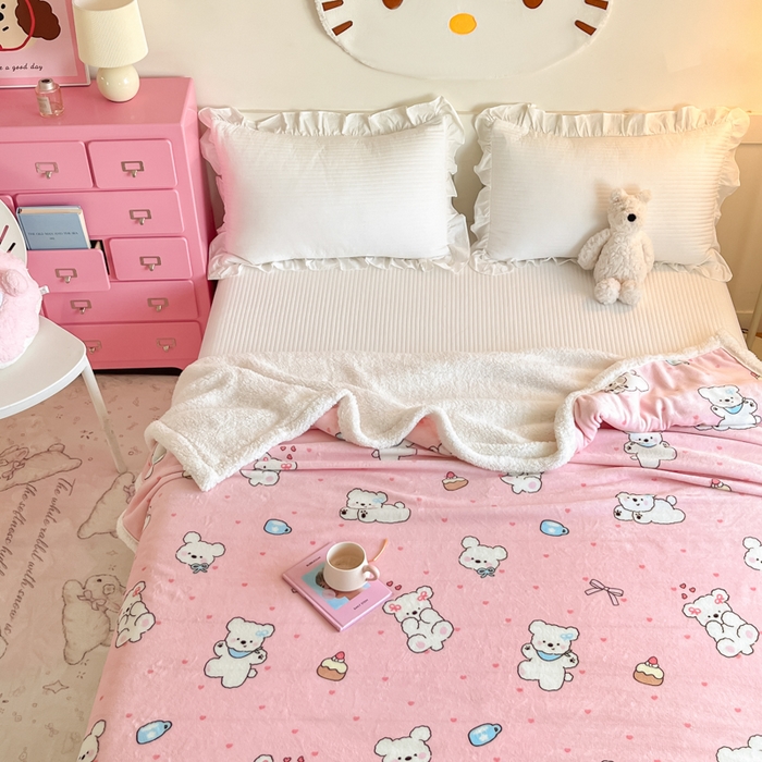 91家纺网 家纺一手货源 找家纺 川悦生活 2025新款牛奶绒羊羔绒毯子毛毯 毛毯甜蜜小狗