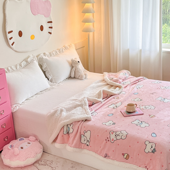 91家纺网 家纺一手货源 找家纺 川悦生活 2025新款牛奶绒羊羔绒毯子毛毯 毛毯甜蜜小狗