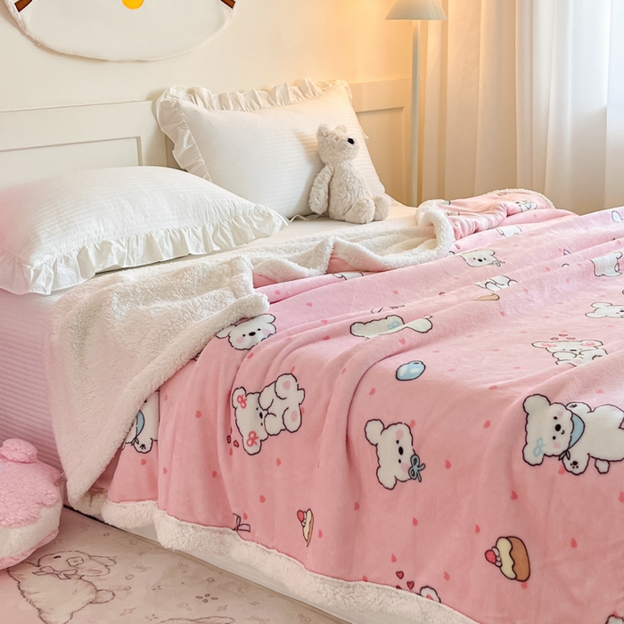 91家纺网 家纺一手货源 找家纺 川悦生活 2025新款牛奶绒羊羔绒毯子毛毯 毛毯甜蜜小狗