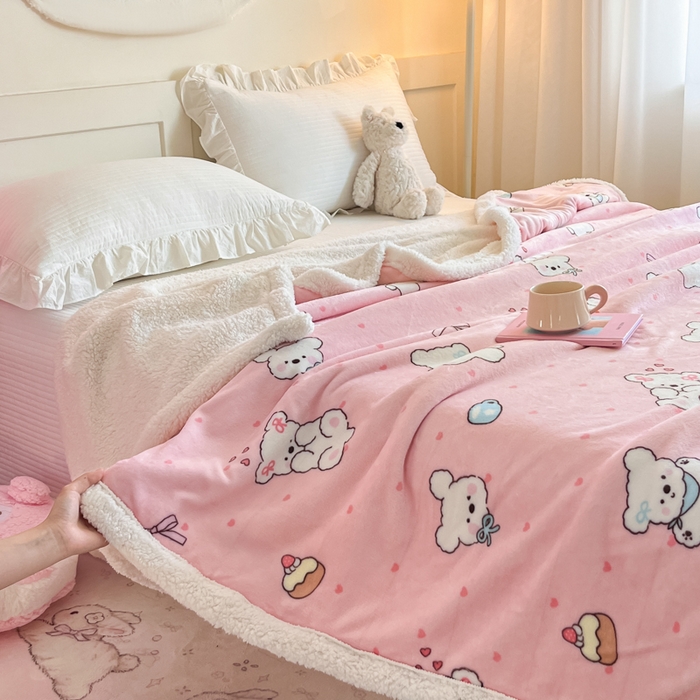 91家纺网 家纺一手货源 找家纺 川悦生活 2025新款牛奶绒羊羔绒毯子毛毯 毛毯甜蜜小狗