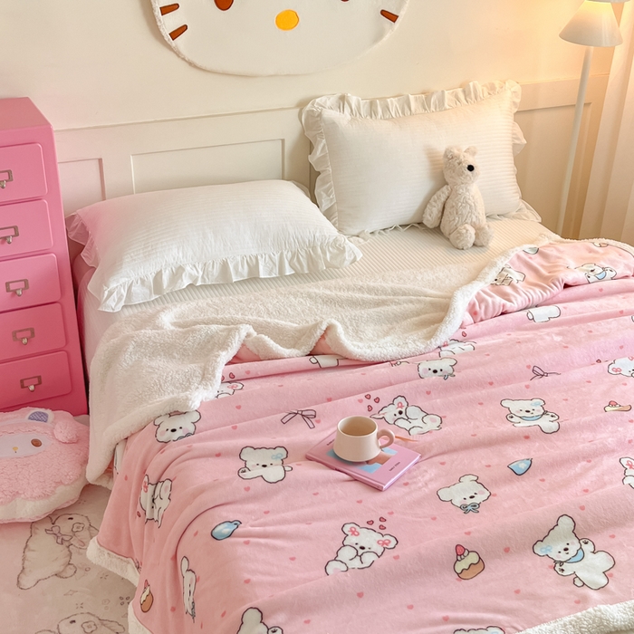 91家纺网 家纺一手货源 找家纺 川悦生活 2025新款牛奶绒羊羔绒毯子毛毯 毛毯甜蜜小狗