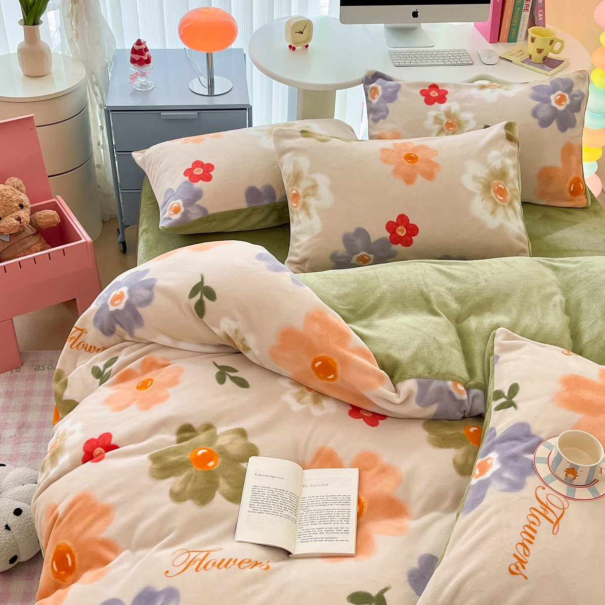 91家纺网 家纺一手货源 找家纺 启发 2025新款高克重小清新牛奶绒印花四件套 花开似锦