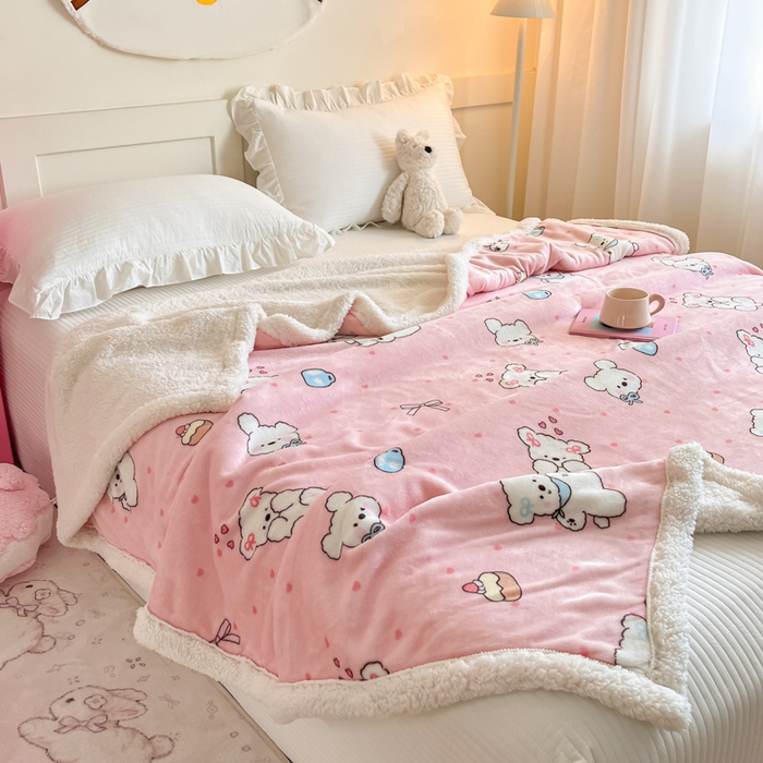 91家纺网 家纺一手货源 找家纺 川悦生活 2025新款牛奶绒羊羔绒毯子毛毯 毛毯甜蜜小狗