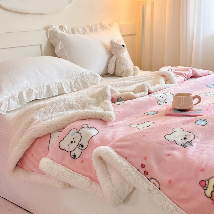 91家纺网 家纺一手货源 找家纺 川悦生活 2025新款牛奶绒羊羔绒毯子毛毯 毛毯甜蜜小狗