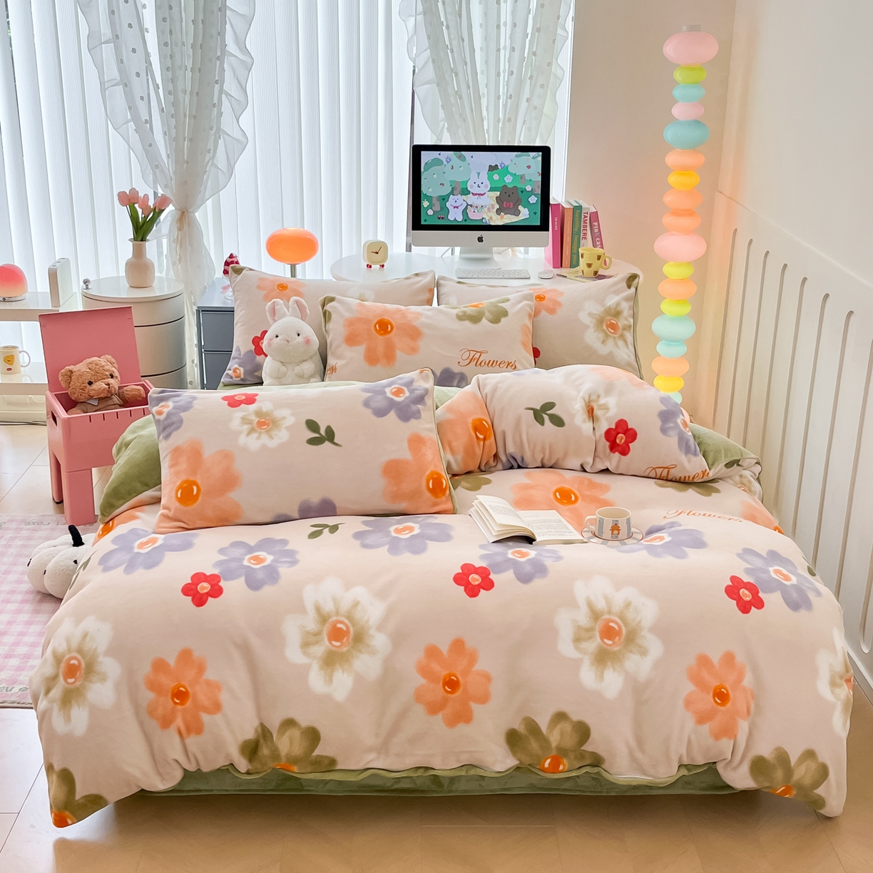 91家纺网 家纺一手货源 找家纺 启发 2025新款高克重小清新牛奶绒印花四件套 花开似锦