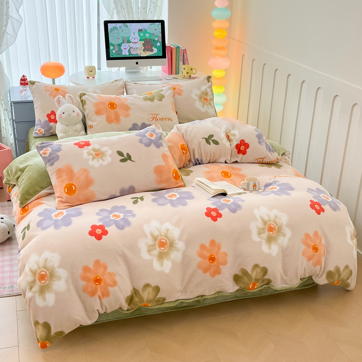 91家纺网 家纺一手货源 找家纺 启发 2025新款高克重小清新牛奶绒印花四件套 花开似锦