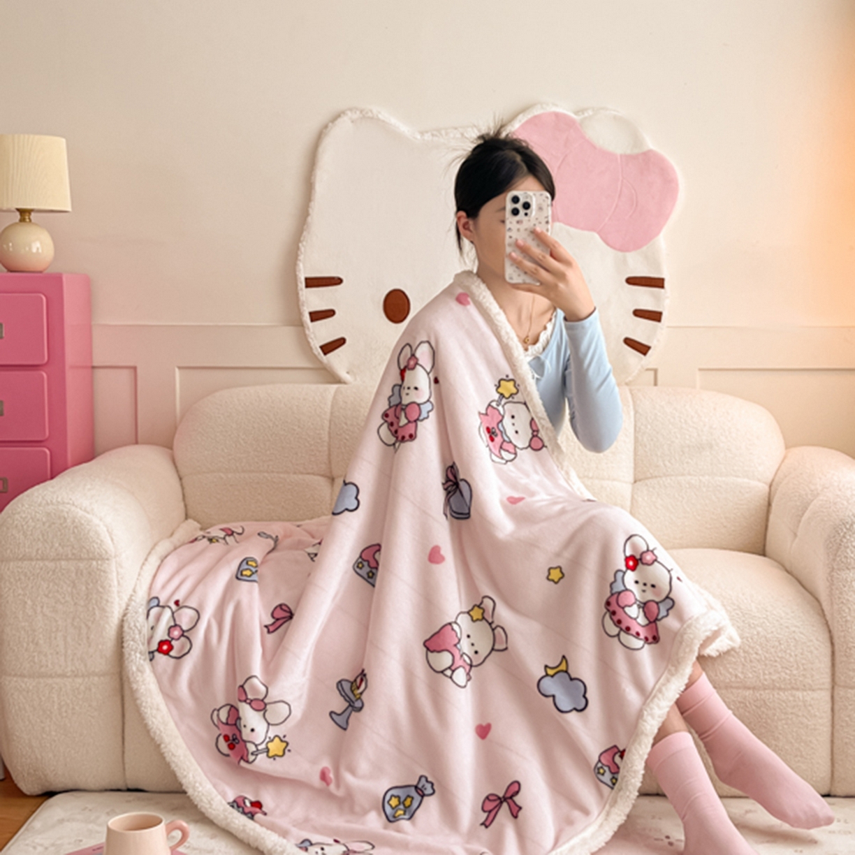 91家纺网 家纺一手货源 找家纺 川悦生活 2025新款牛奶绒羊羔绒毯子毛毯 毛毯甜心兔糕