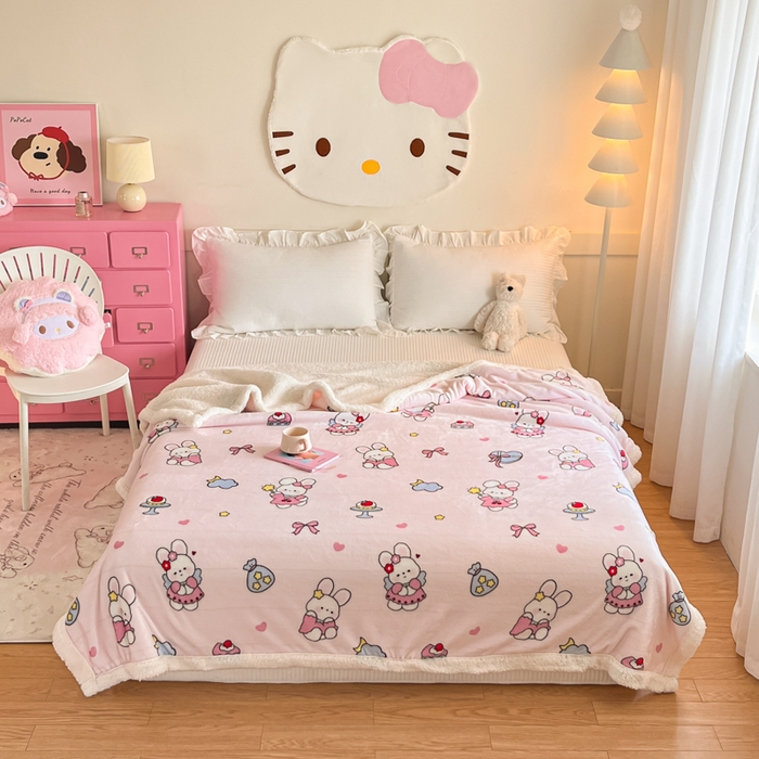 91家纺网 家纺一手货源 找家纺 川悦生活 2025新款牛奶绒羊羔绒毯子毛毯 毛毯甜心兔糕